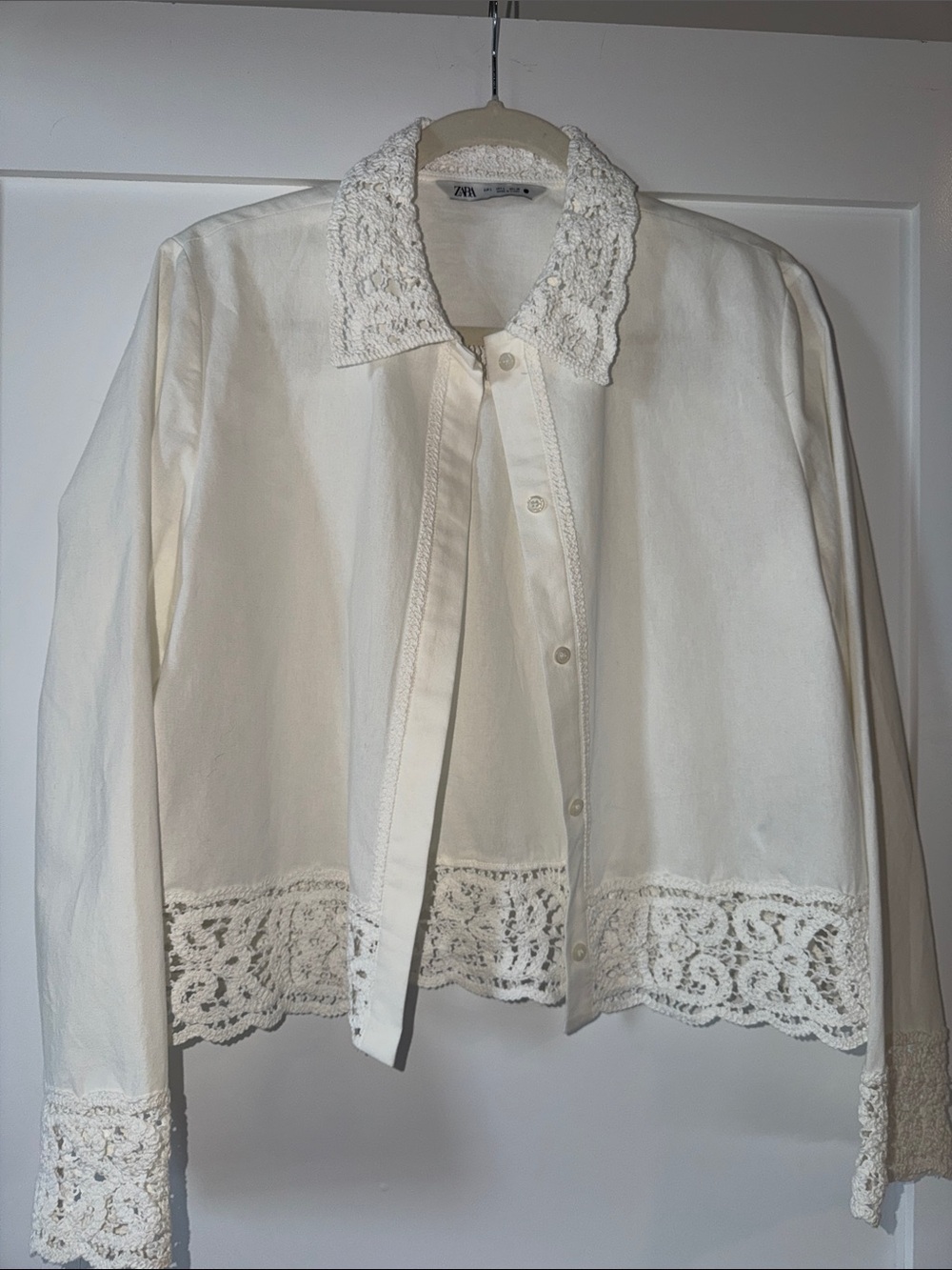 Zara Cream Crochet-Trim Button Front Jacket